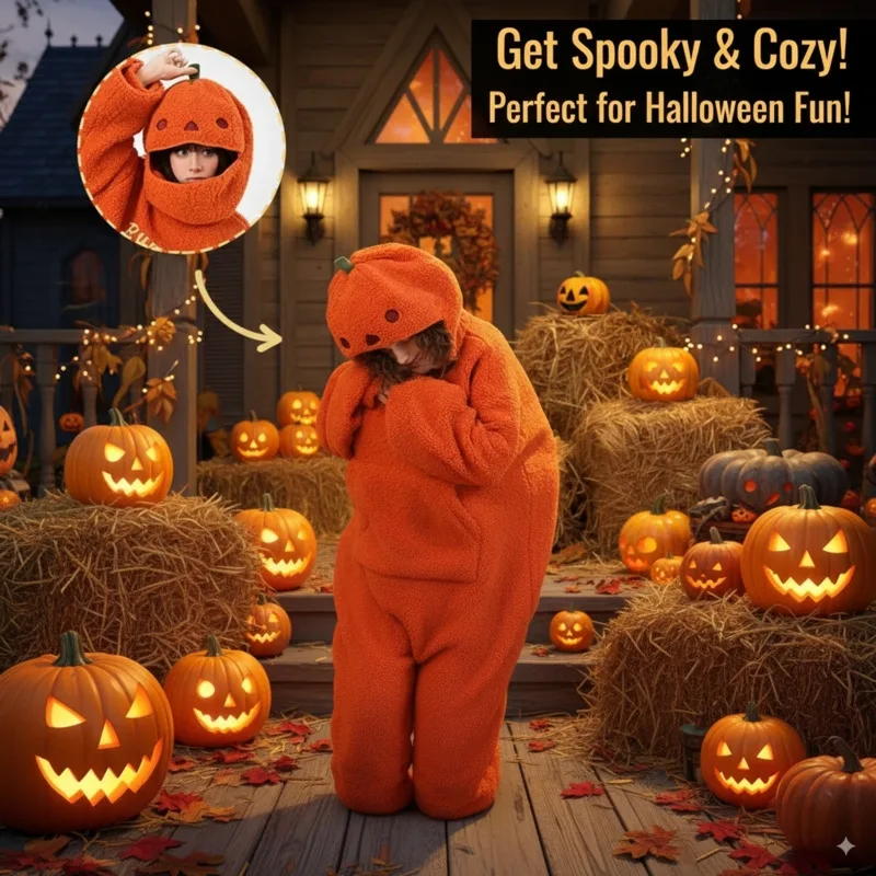 Halloween Lamb Pumpkin Sweatshirt Winter Clothes Pumpkin Jacket Autumn Cute Head Plush Decorated Hoodie Loose Warm Pullover Top