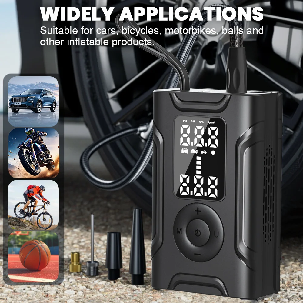 4000mAh Wireless Tire Inflator Portable Air Pump, Digital LED Auto Stop Power Bank for Car Motorcycle Bike Ball Swim Ring