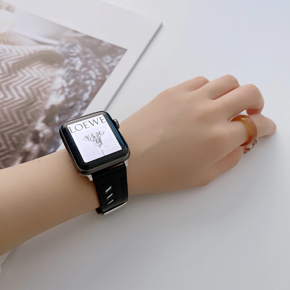 Leather Nylon Strap for Apple Watch Band 49mm 45mm 41mm 44mm 40mm 42mm 38mm Sports Breathable Bracelet for iWatch 876543SE Ultra