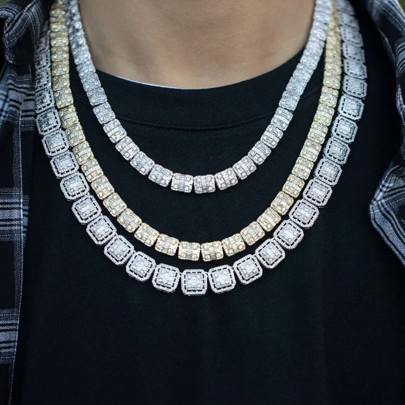 

LYEE CYEE Layered Cuban Chain Set - Stacked Silver Gold Hip Hop Necklaces, Handmade S925 Sterling Silver with Lab Moissanite