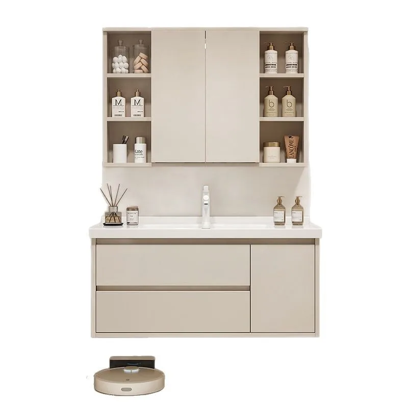 Folding push-pull hidden feng shui mirror bathroom cabinet ceramic integrated bathroom intelligent washbasin cabinet combination