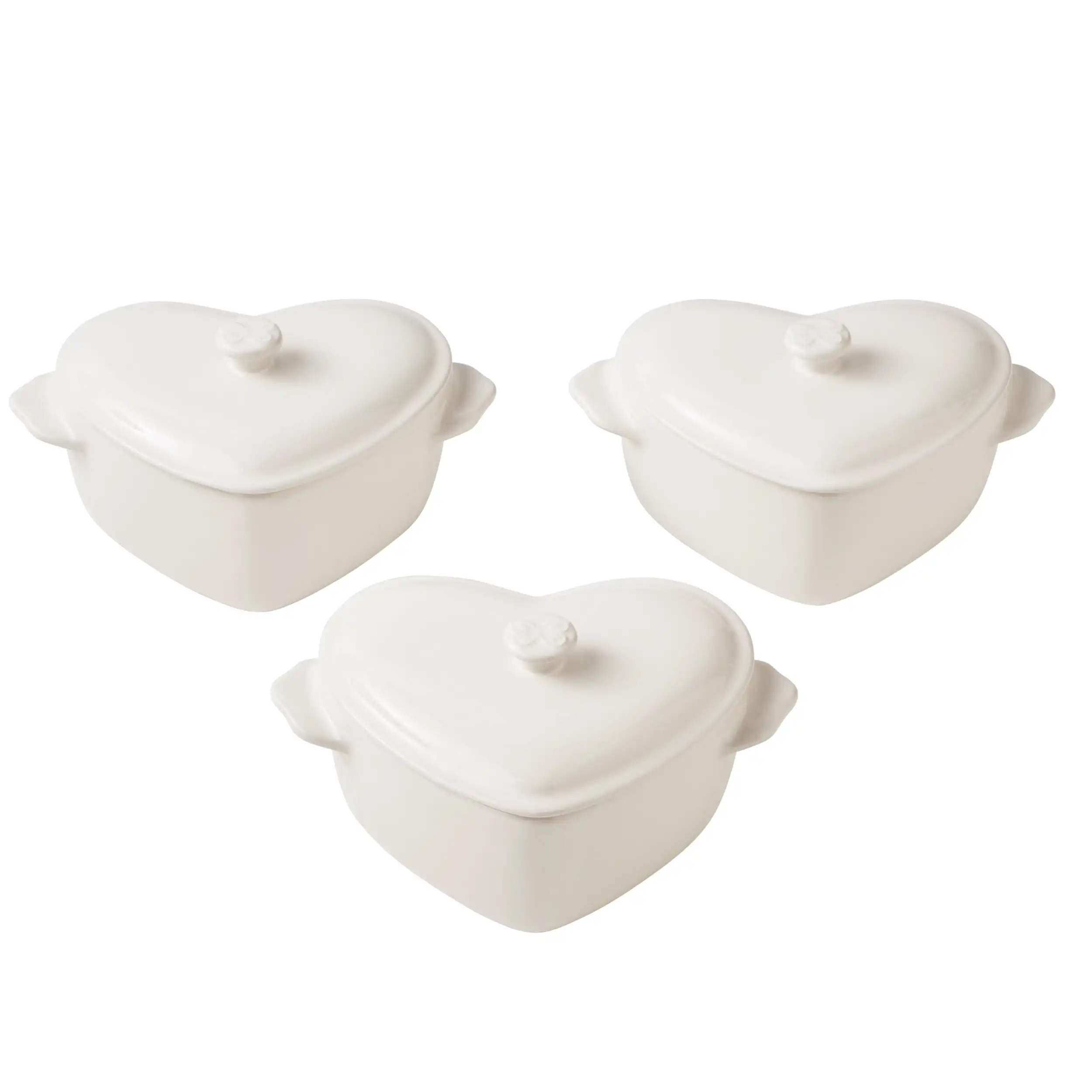 

3-Piece Linen Colored Mini Hearts Ceramic Baking Dish with Lid, 6.45"