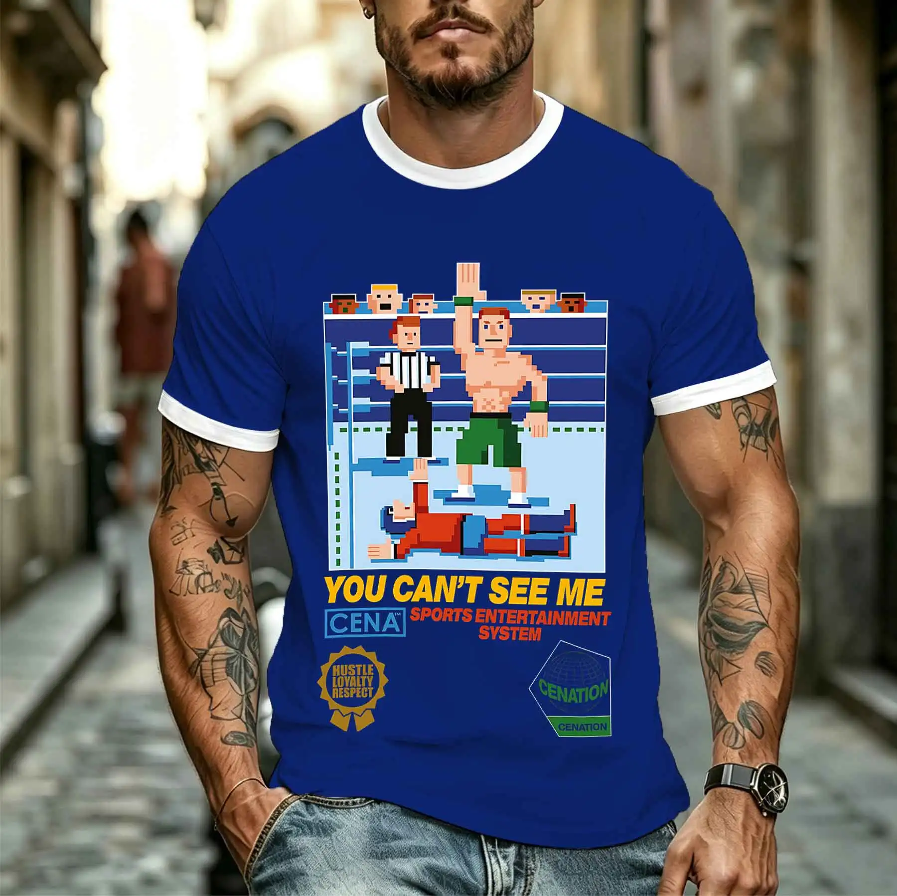 2026 new model Tee Stylish Comfortable Men'sPixel Style T-Shirt Retro Game Wrestling Fan Themed Casual Short Sleeve Top Tee for