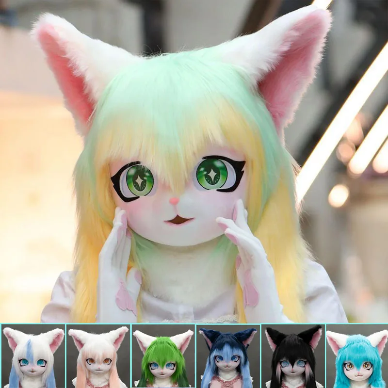 Kawaii Fursuit Kigurumi Headset Furry Cosplay Head Base Comiket Furries Rubbit Doll Cat Doll Kig Animal Cosplay Costume