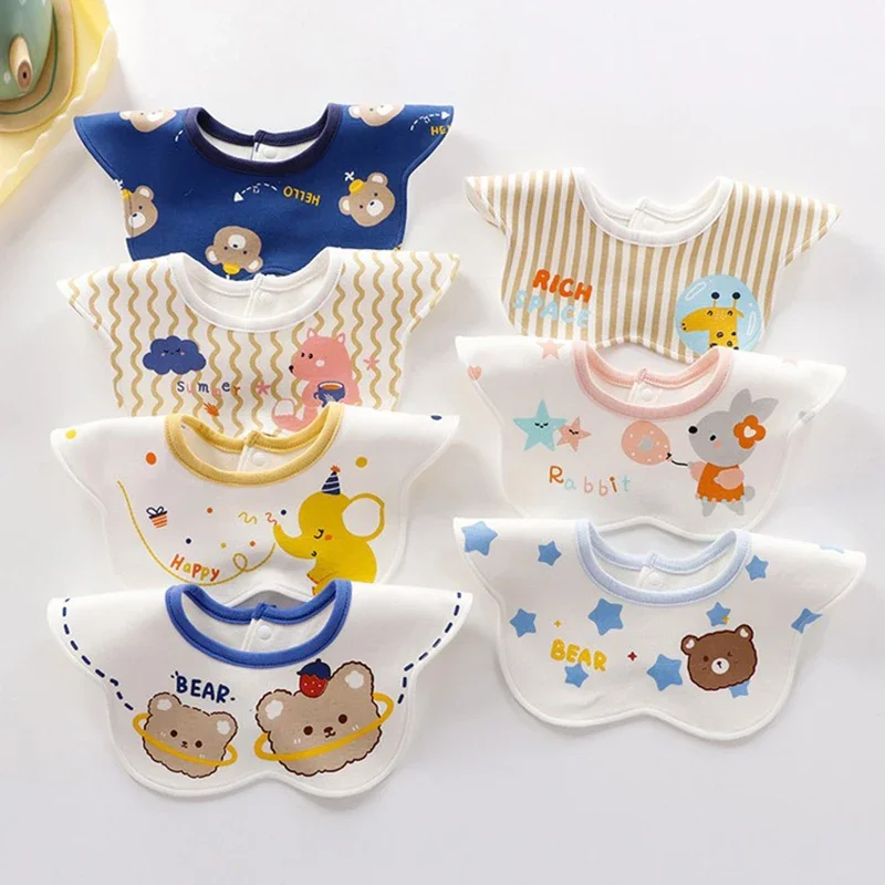 1pc 360 Degree Rotation Burp Cloth Baby Flower Shape Feeding Bib Pure Cotton Saliva Towel Breathable Waterproof