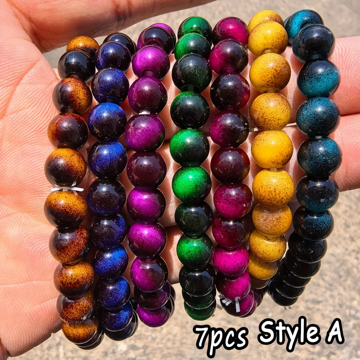7pcs Glass Colorful Tiger Eye Bracelet Women Men Couple Good Luck Bracelet String Beads Braided Bracelet Bangles Unisex Gifts Fo