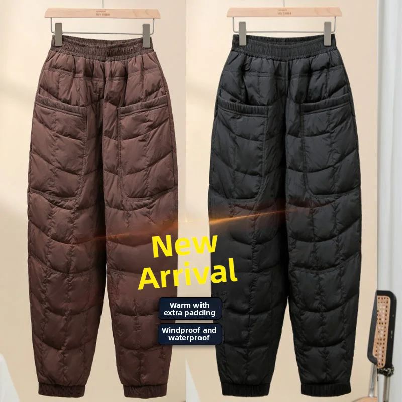 

Повседневные брюки с хлопковым наполнителем и высокой талией для женщин, теплая верхняя одежда, ветрозащитные прямые брюки, осень-зима, новые брюки для поездок на работу