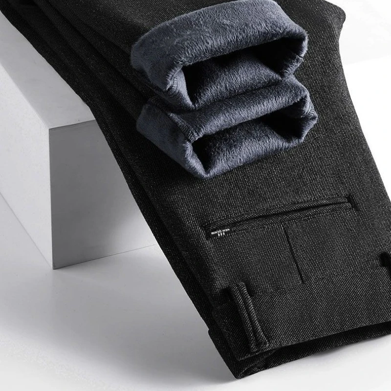 الدافئة الصوف الشتاء الرجال سراويل تقليدية القطن سليم مستقيم سميكة موضة مستقيم بنطلون المخملية الحرارية السراويل ماركة الملابس #6