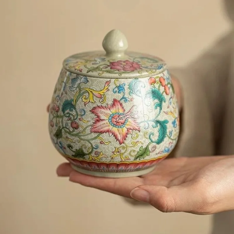 

Китайская керамическая чайная коробка, красочная цветочная банка для конфет, домашняя портативная кофейная банка в зернах, орех, коробка для хранения медицинских материалов, украшение для дома