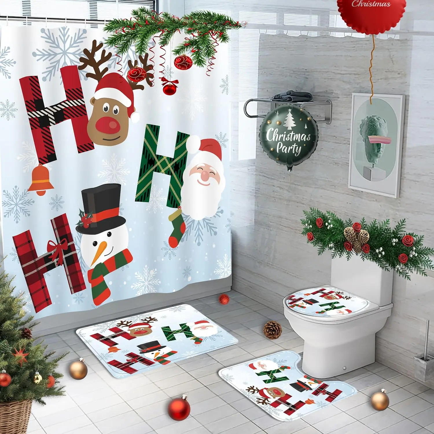 

Занавеска для душа с Рождеством и Санта-Клаусом, оленем, водонепроницаемой тканью, в комплект входят крючки, идеальный декор для ванной комнаты на Рождество и зиму
