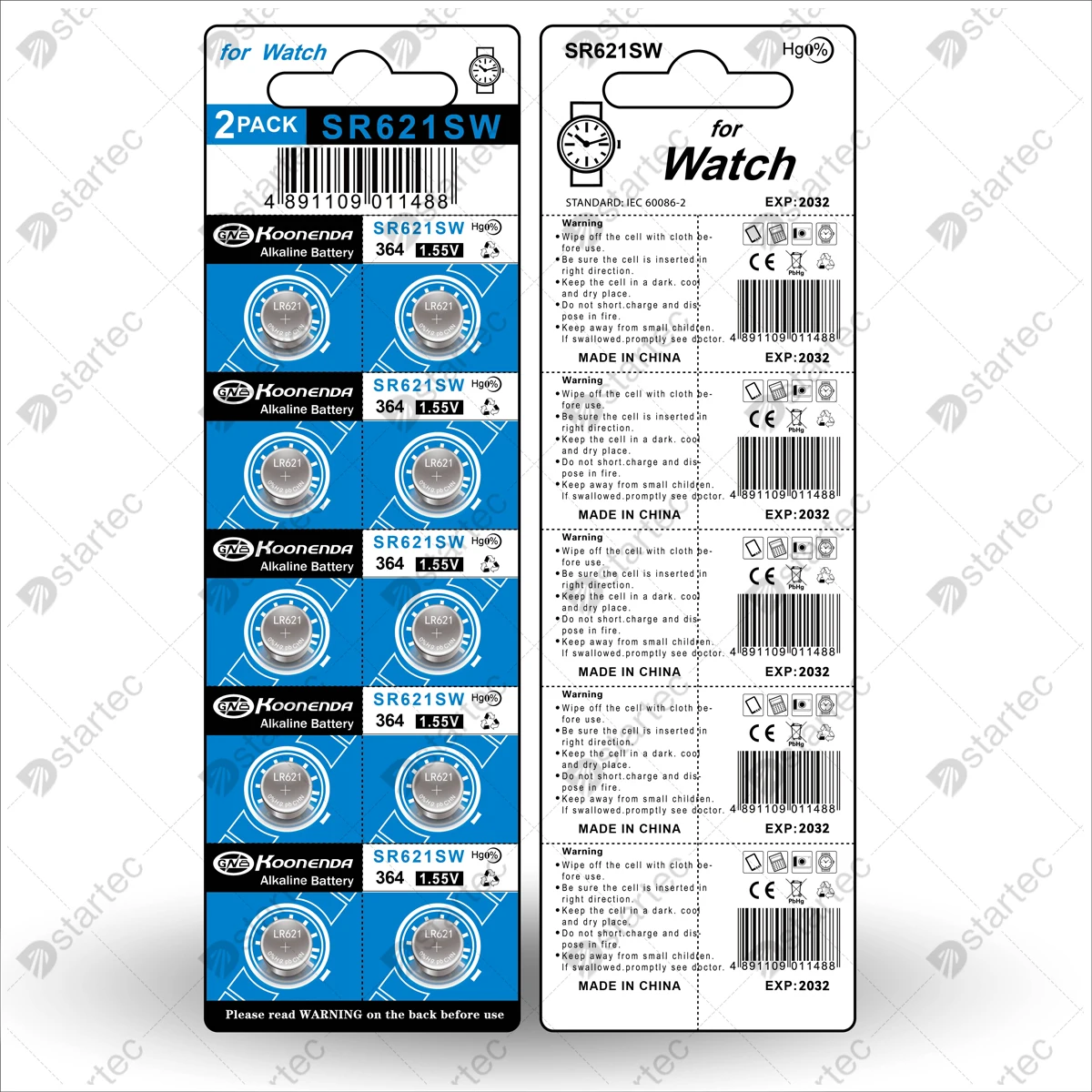 Koonenda LR621 AG1 1.55V Alkaline Button Battery, SR621SW 364 164 SR60 363 621 SR621 L621 CX60 Coin Cell for Watch Clock Remote