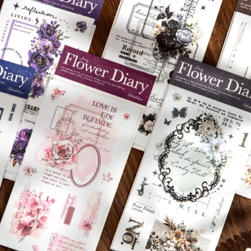 Serie de diario de flores Vintage, borde de encaje Floral, paisajismo, papel Washi, pegatina creativa, Material de diario DIY, papelería de Collage
