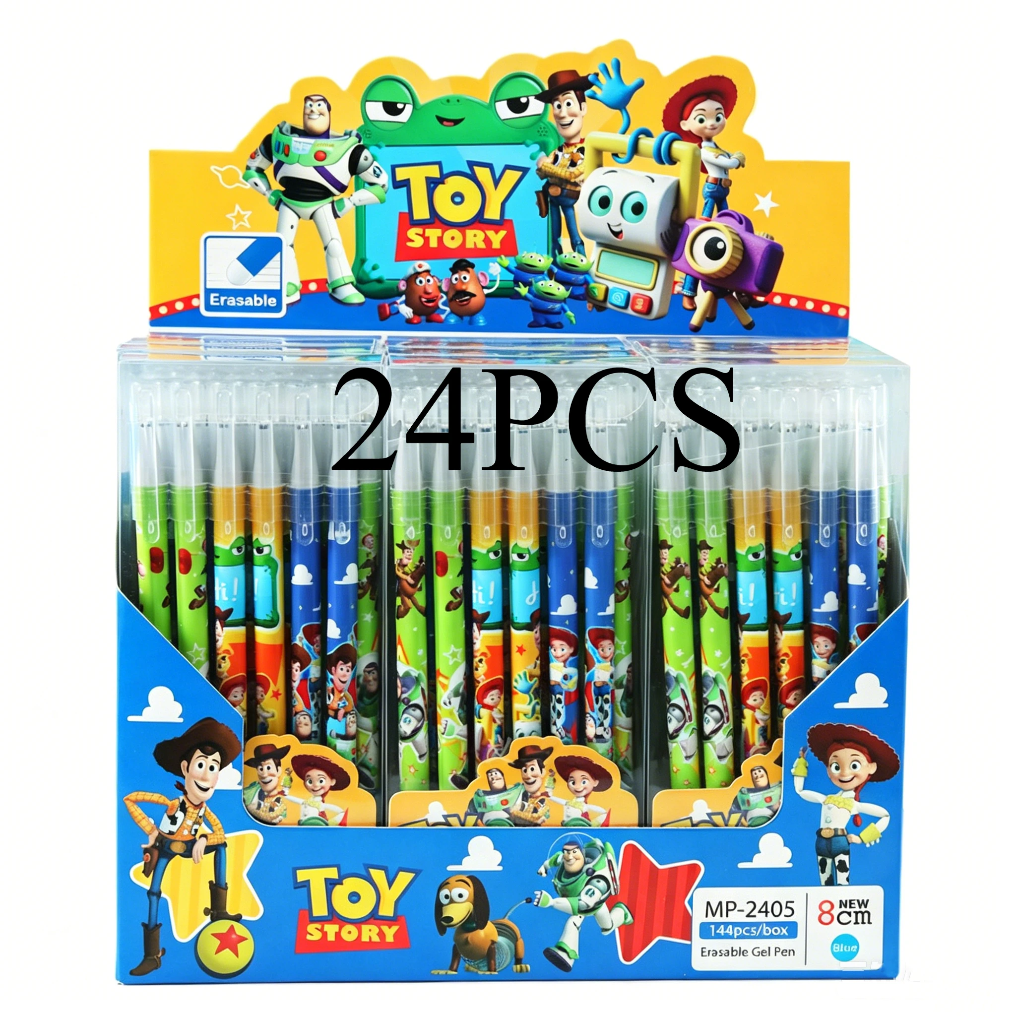 Ensemble de stylos gel effaçables Toy Story, encre bleue, pointe fine de 0.5mm, fournitures scolaires neutres pour étudiants, fournitures scolaires et de bureau, cadeau d'anniversaire, 6/12/24 pièces