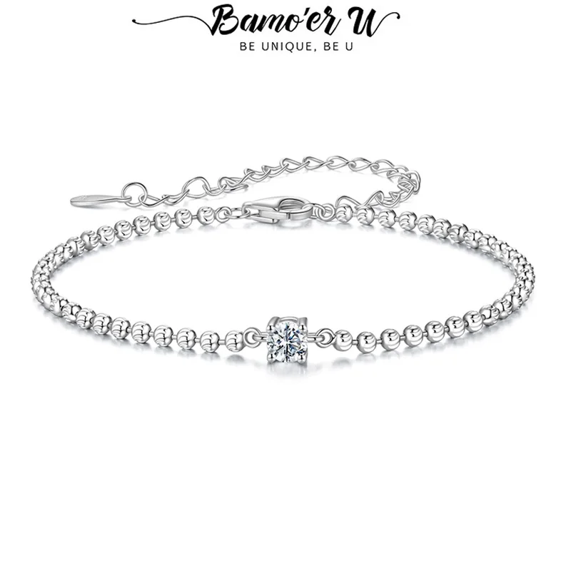 

Браслет Bamoer U с муассанитом 0,3 карата, серебро 925 пробы, уникальный дизайн цепочки с бусинами, сертифицированный браслет, женские ювелирные украшения