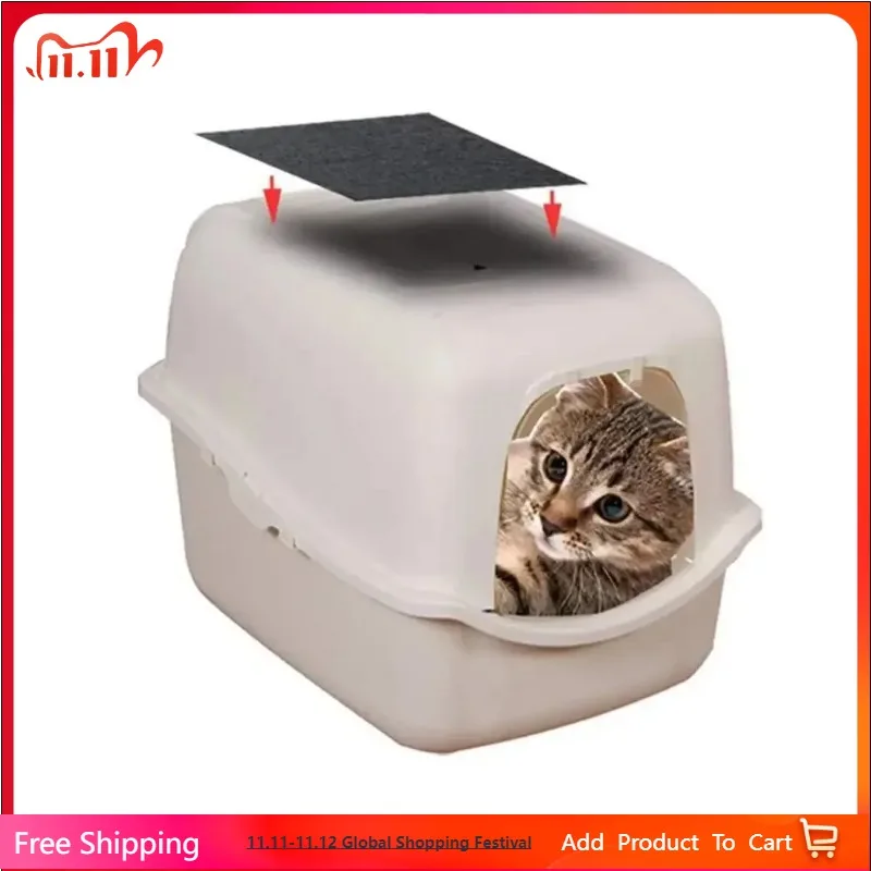 

4pcs Cat Litter Box Charcoal Filters Replacement Carbon Odor Filters 6Inch x 6.5Inch Hooded Cat Litter Boxes and Pans