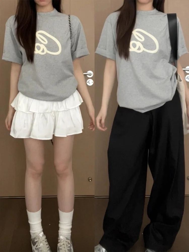 American Retro Oversize ort Sve Women's T-irt Loose Pure Cotton f Sve Summer 2024 New Sle Top