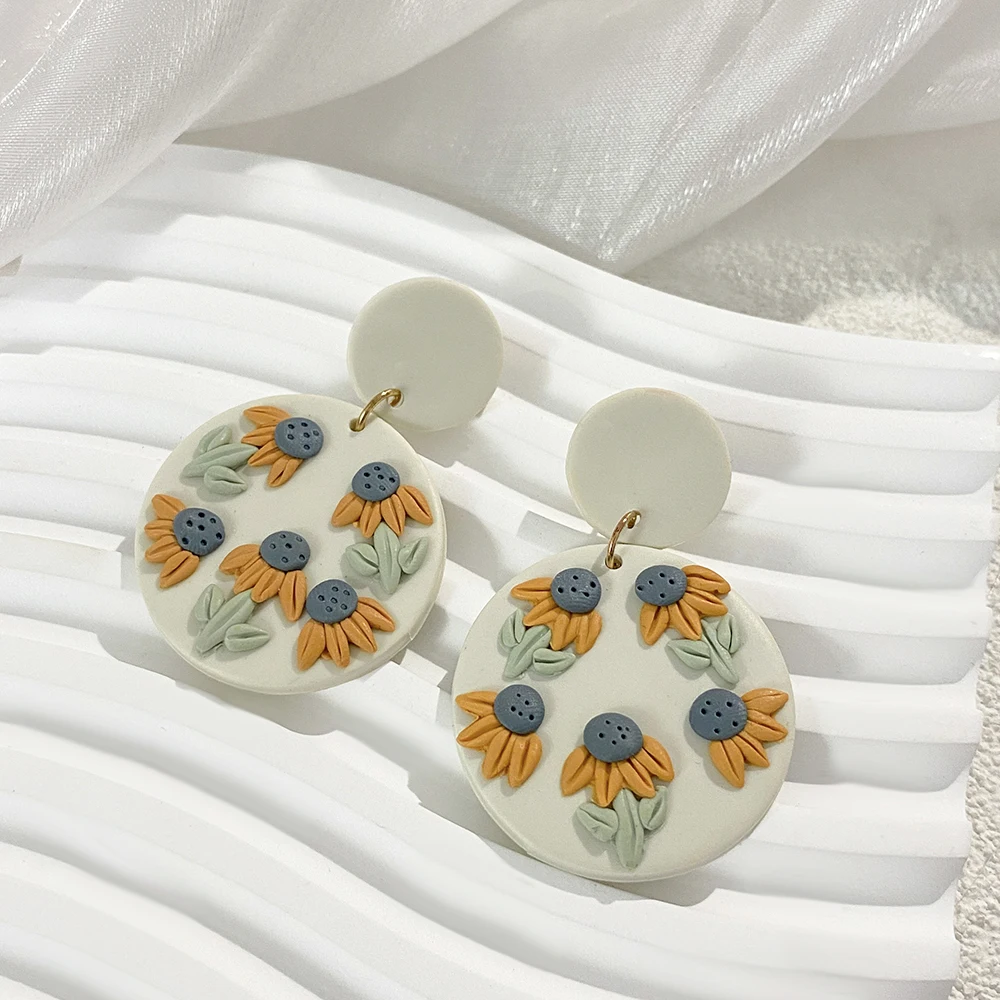 AENSOA Women\'s Multiple Polymer Clay Geometry Earrings Fashion Flowers Patchwork Design Drop Earrings Jewelry Holiday Christmas