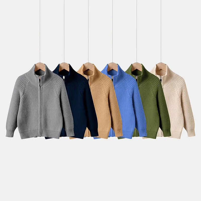 

Winter Kids Knit Cardigan Sweater Cotton Pullover with Zipper Boys & Girls Outerwear Casual Versatile School Teen Children Tops