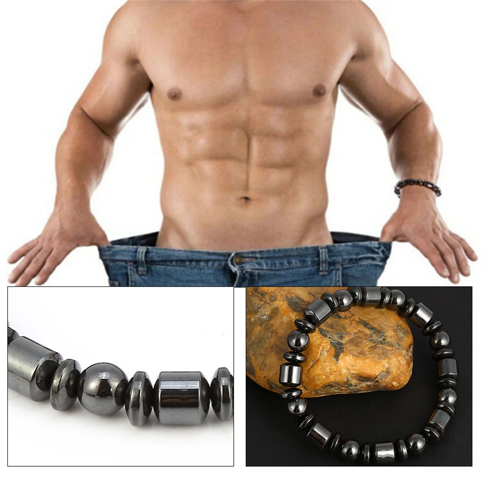 للجنسين أزياء فقدان الوزن الحجر الأسود سوار الخرز حرق الدهون العلاج المغناطيسي التخسيس سوار تشكيل الجسم للرجال والنساء #4