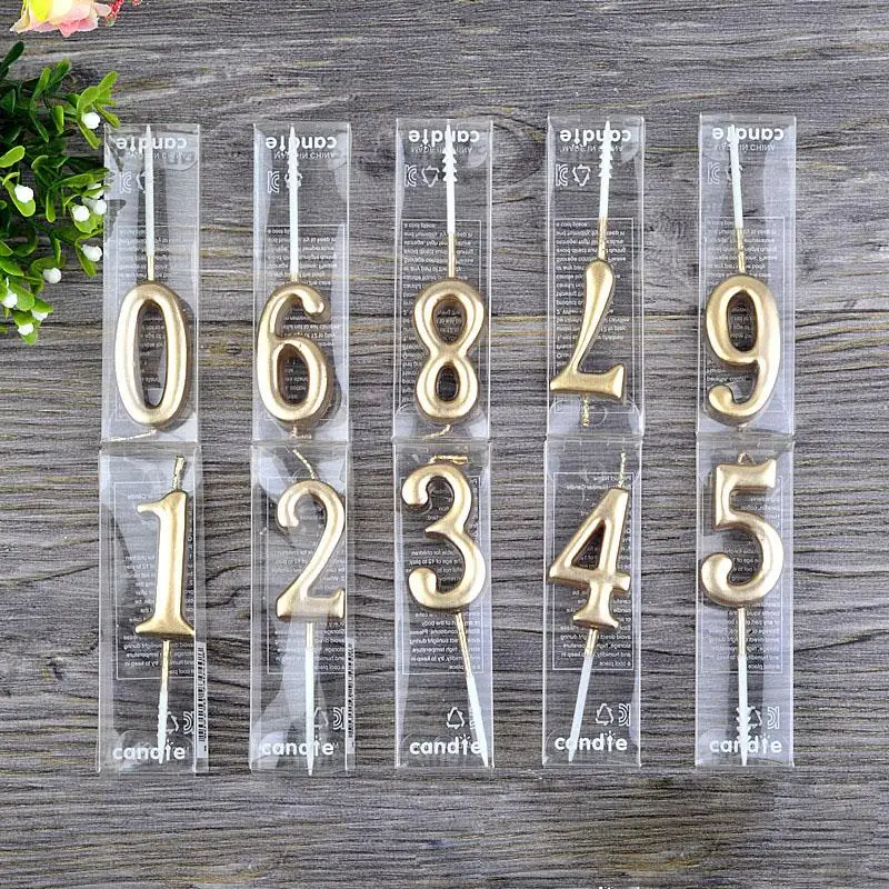 Champagne Gold Birthday Number Candles Festive Party Digital Candles 0-9 Number Cake Topper Birthday Decor Baby Shower