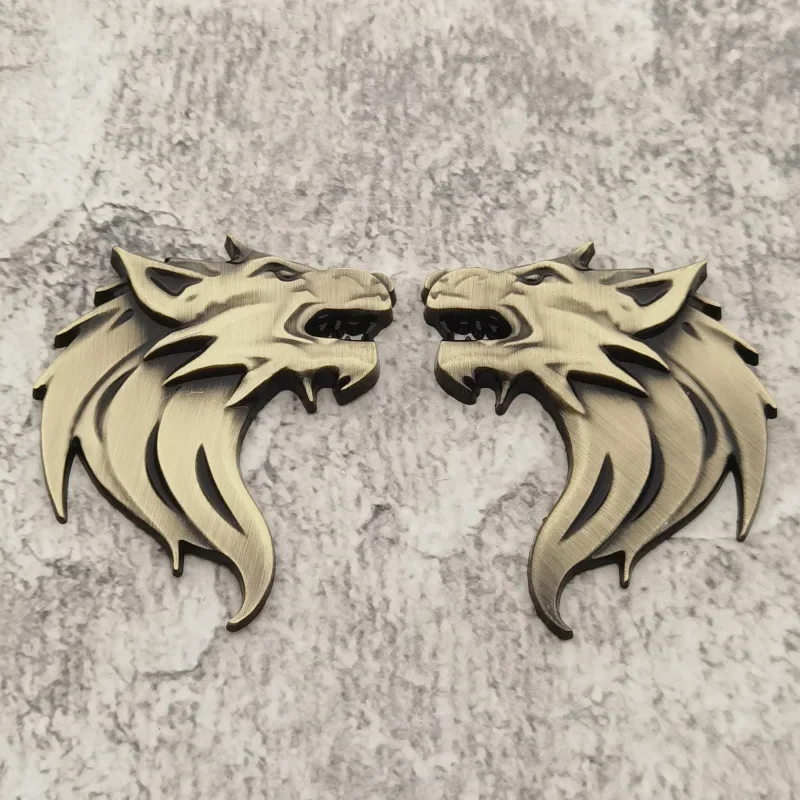 1 Pair Car 3d Three-dimensional Modified Metal Wolf Head Car Logo Beast Logo Body Logo Car Rear Sticker Decorative Sticker