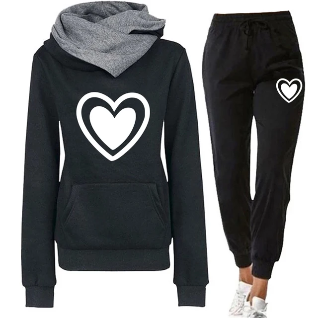 Autumn Winter Women Tracksuit Love Heart Printed Hoodies and Sweatpants 2 Pieces Set Casual Streetwear Female Outfits 3XL