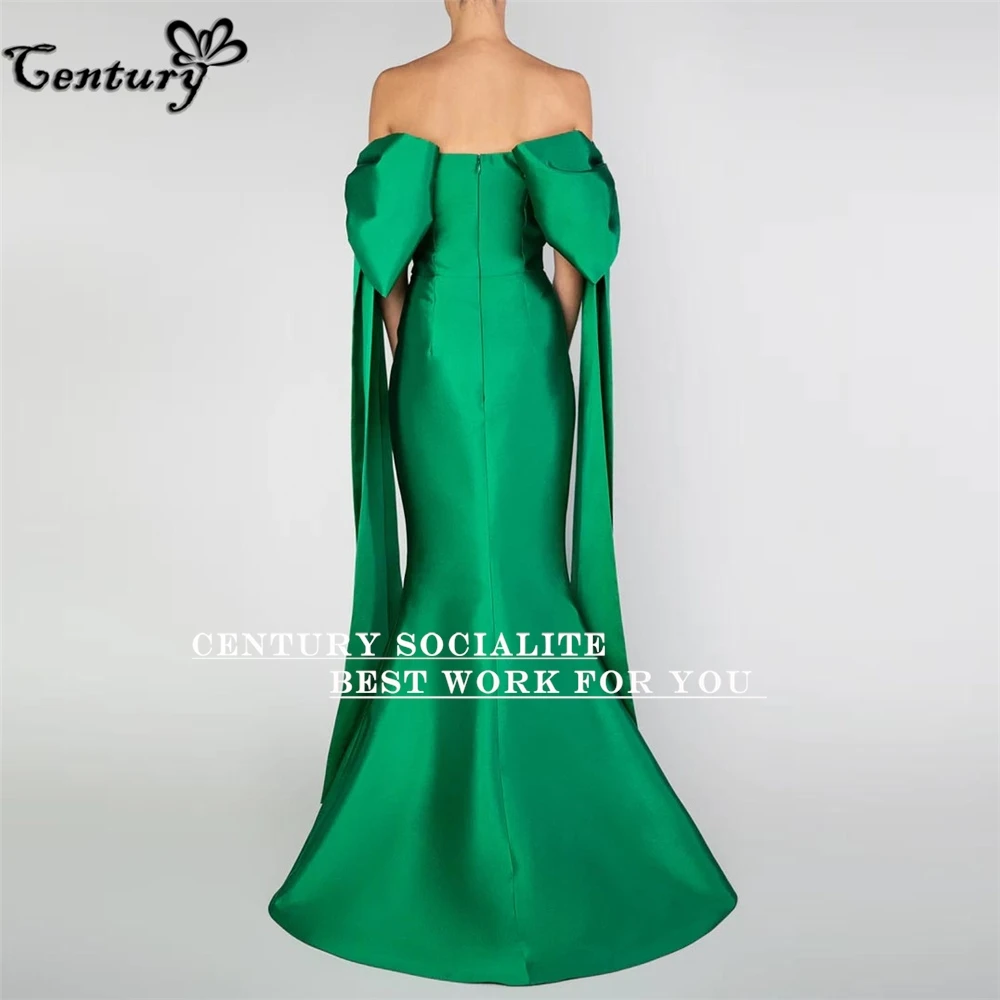 Green Saudi Arabic Prom Dress Mermaid Evening Gowns with Bow Off Shoulder Dubai Formal Occasion Dress Women Customized