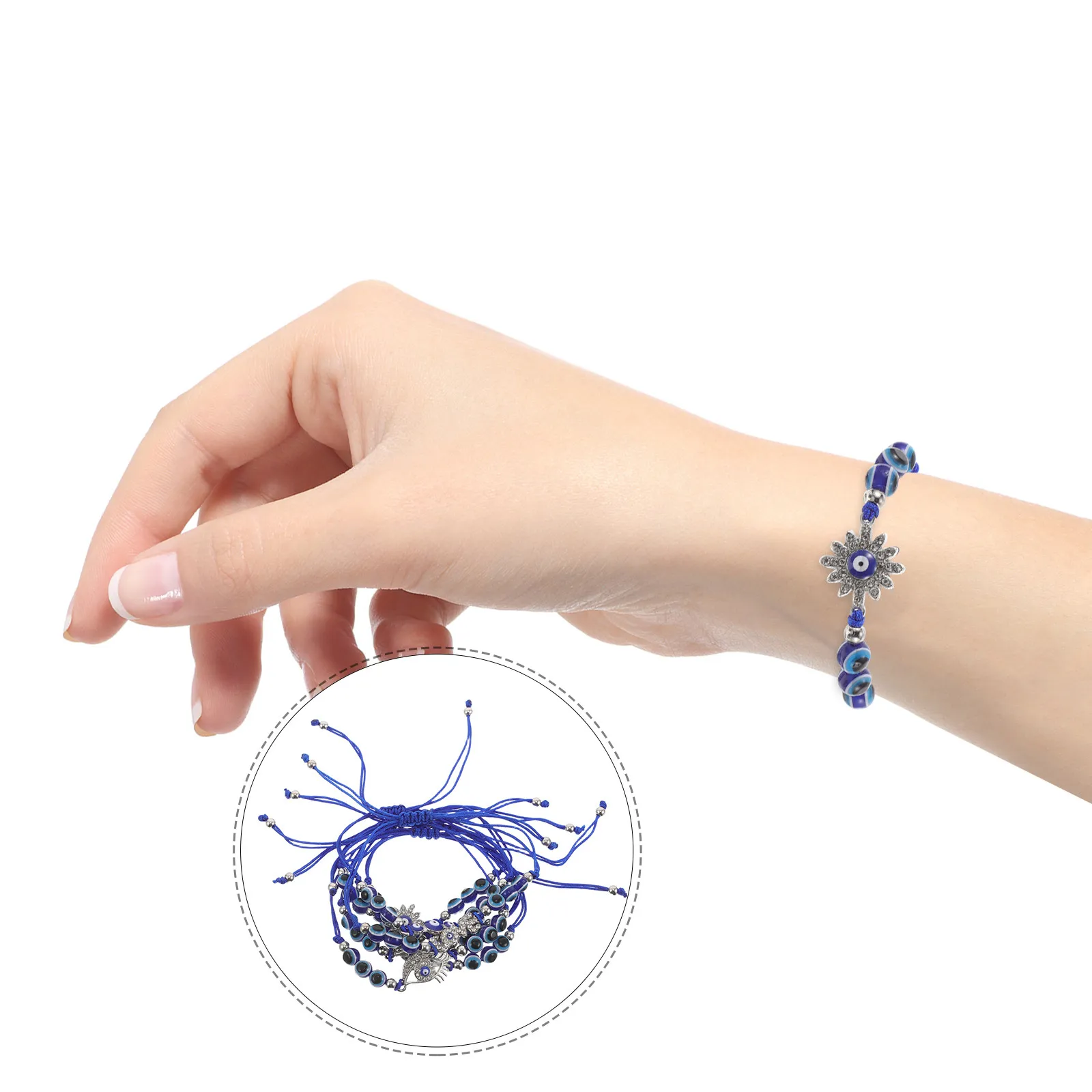 6Pcs Evil Eye Bracelets for Women Adjustable Bead String Bracelets Blue Luck Protection Jewelry Set Turkish Eye Spacer Beads