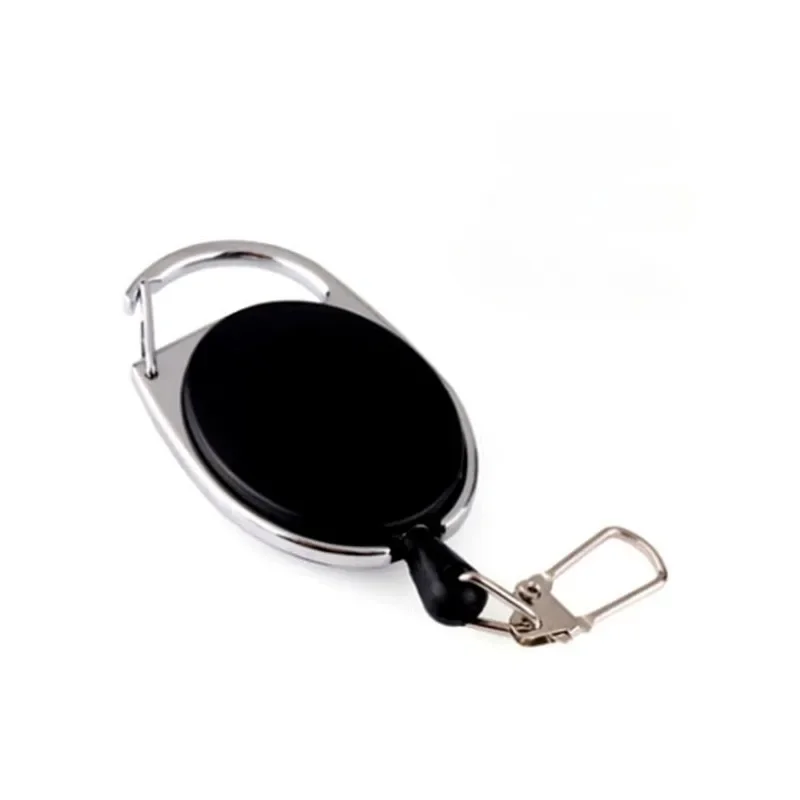 Carrete de insignia tipo llavero negro para tarjeta de paso, accesorios de plástico, Metal retráctil, Clip de permiso de trabajo, etiqueta de identificación, 1 ud.