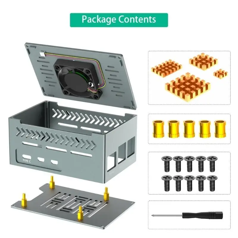 652F Aluminum Shell Case For RPI 5 Mainboard Protective Box With Cooling Fan and Heatsinks For Stable Operates