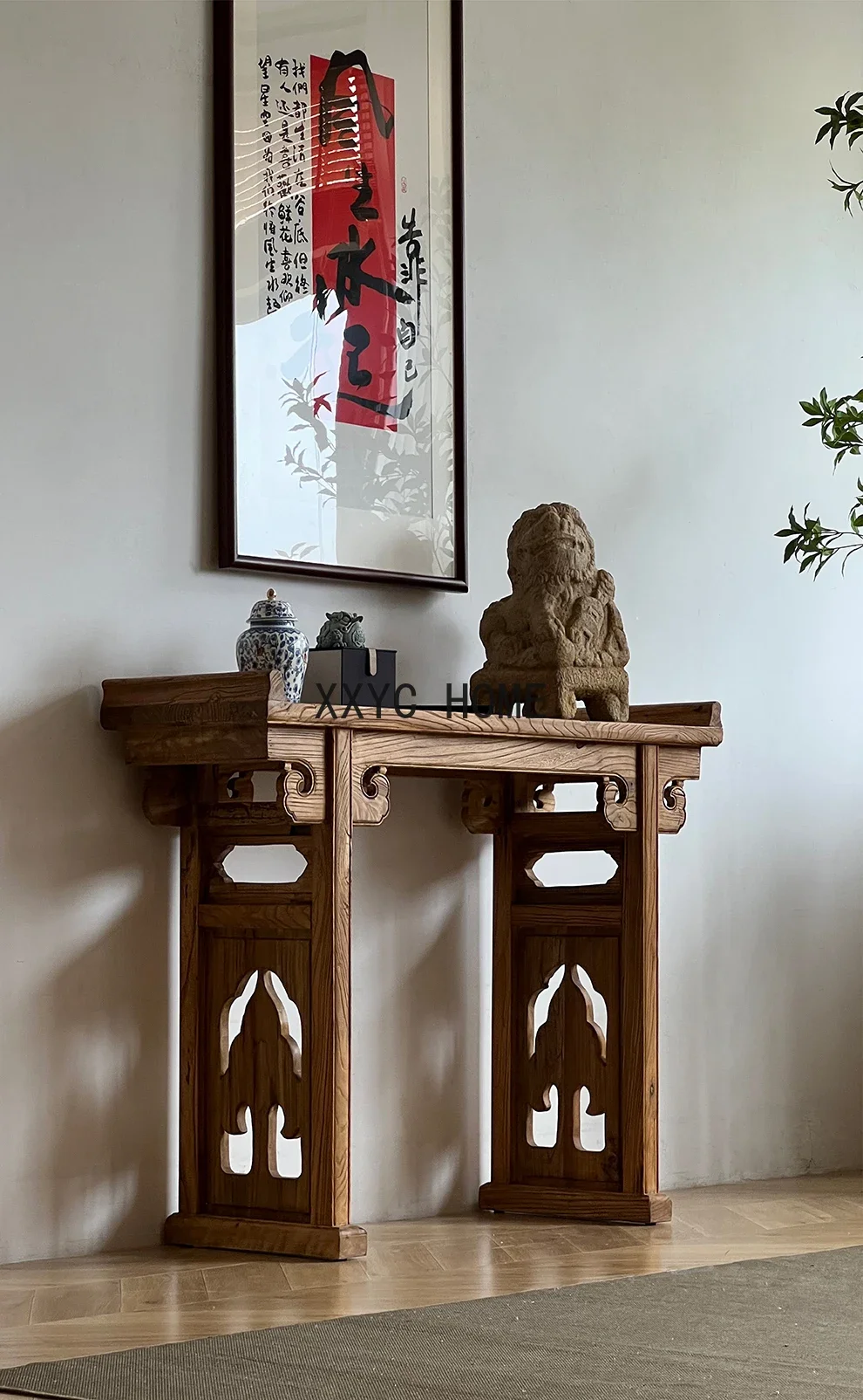 Verwering Oude Iep Kromgetrokken Hoofd Een Lange Smalle Tafel Chinese Retro Console Hal Massief Houten Middelste Hal Altaar
