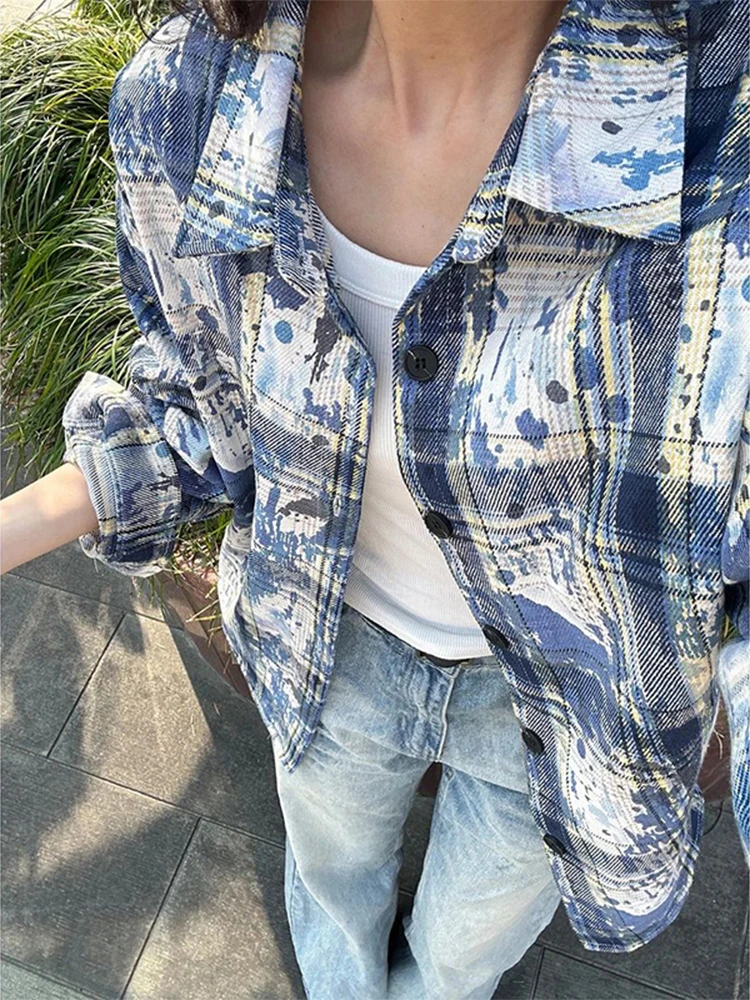 

Vintage Tie Dye Plaid Men's Long Sve irt Summer High Sensation Sun Protection Loose Fit Youth Trend oulder Sve