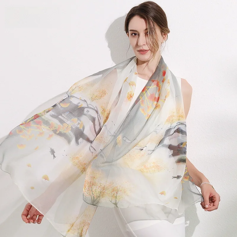 教師へのギフトボックス入り杭州シルク00％桑絹薄手新作2025年本物シルクスカーフ女性用ショール軽量おしゃれ