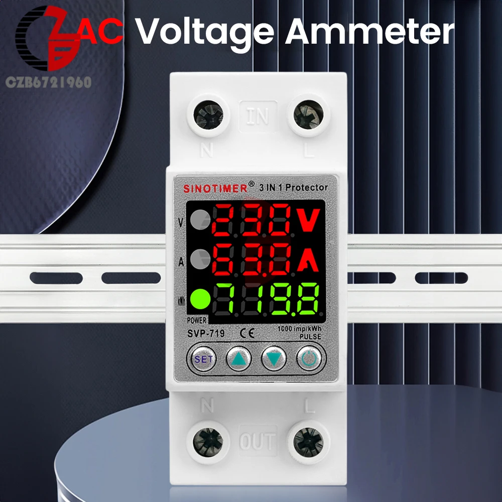 AC 220V/230V 40A/63A LCD Dual Display Voltmeter Ammeter Din Rail Adjustable Voltage Current Tester Battery Capacity Indicator