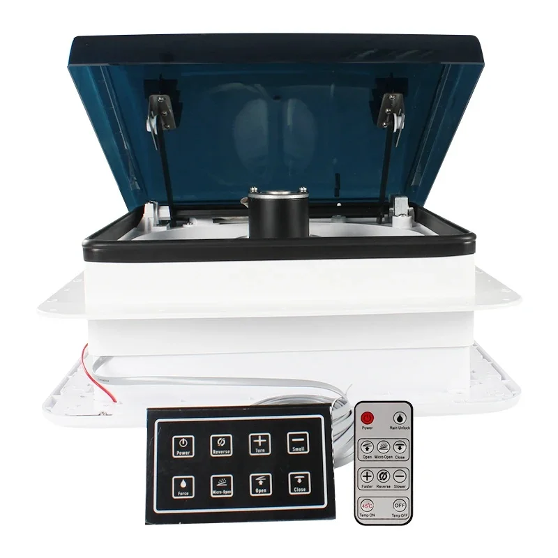 12V 14'' 340mm RV Roof Vent with LED Light & Control Panel 6 Speeds Adjustable Ceiling Exhaust Fan for Camper Caravan Van