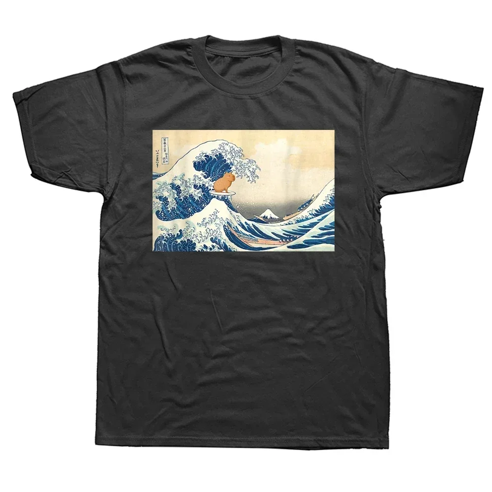 Summer Boyfriend Graphic Cotton Streetwear Short Sleeve Birthday Gifts T-shirt Men Funny Wave Capybara Surfing T Shirts harajuku