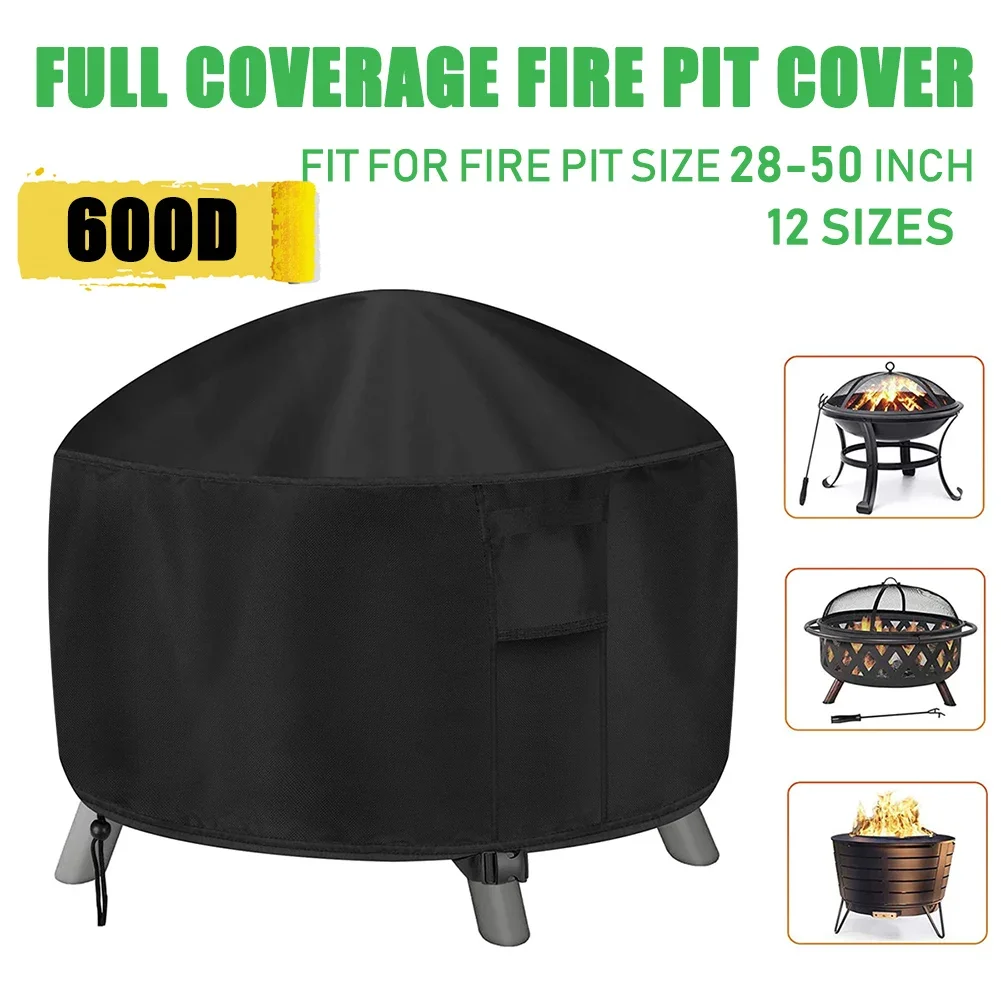 12 size Heavy 600D Waterproof Patio Fire Pit Cover BBQ Grill Cover Outdoor Garden Yard Round BBQ Cover Table Covers UV Protector