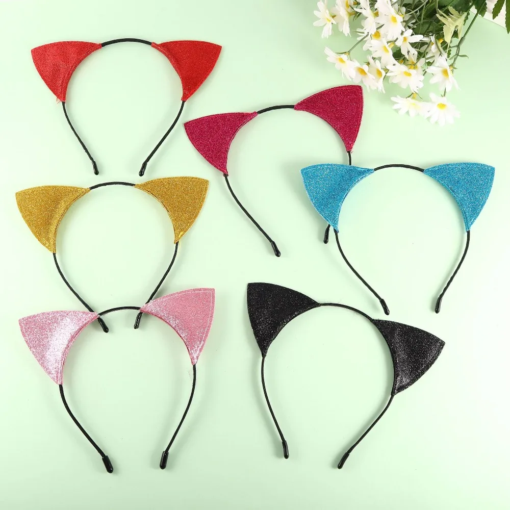 Shinny Halloween Cat Ear Headband Universal with Non-slip Buckle Cosplay Cat Ear Headpiece Fabric Wrapped Cat Ear Hair Hoop