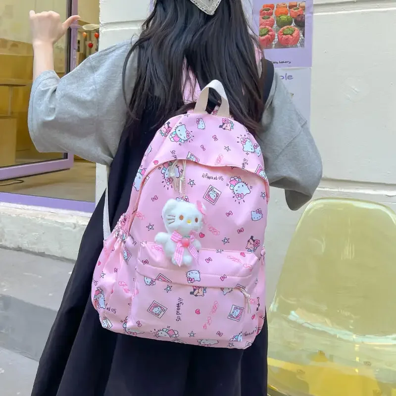 

Kawaii Hello Kittys Backpack Girl Cute Cartoon School Bag Girl Student Large Capacity Nylon Breathable Printing Anime