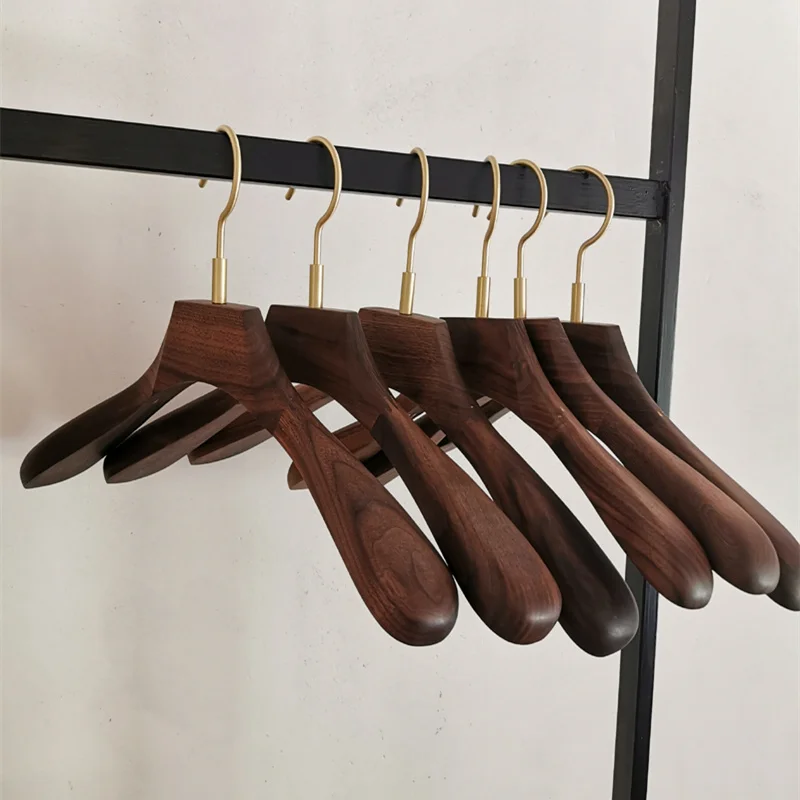 Solid Wood Suit Hangers Brass Household Winter Coat Hangers Black Walnut Clothing Shop Display Rack