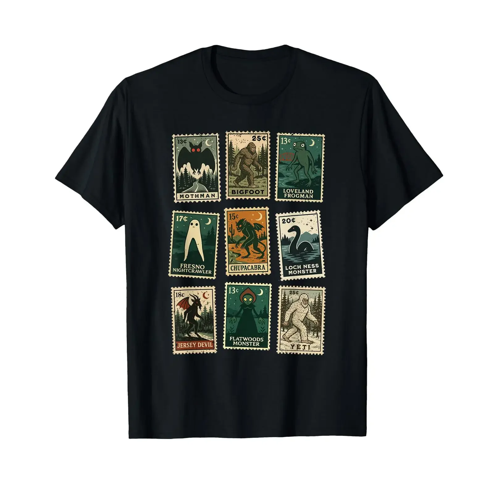 Cryptid Monster Stamps T Shirt vintage Washed streetwear fashion Breathable Comfortable Slightly designer clothes Stretched