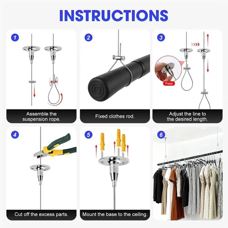 TFORU-Adjustable Stainless Steel Ceiling Rod Support Hangers, 4 PCS Ceiling Mount Curtain Rod Support,59