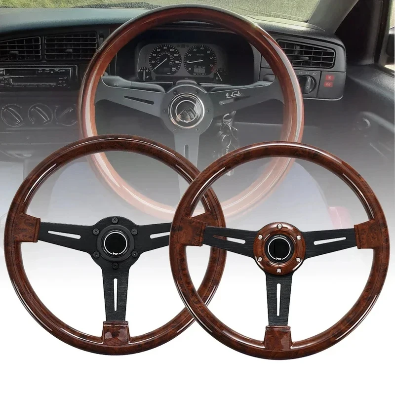High Quality Universal 14 Inch 350mm Wood Grain Racing Steering Wheel, Retro Deep Corn Drifting Sport Wheel
