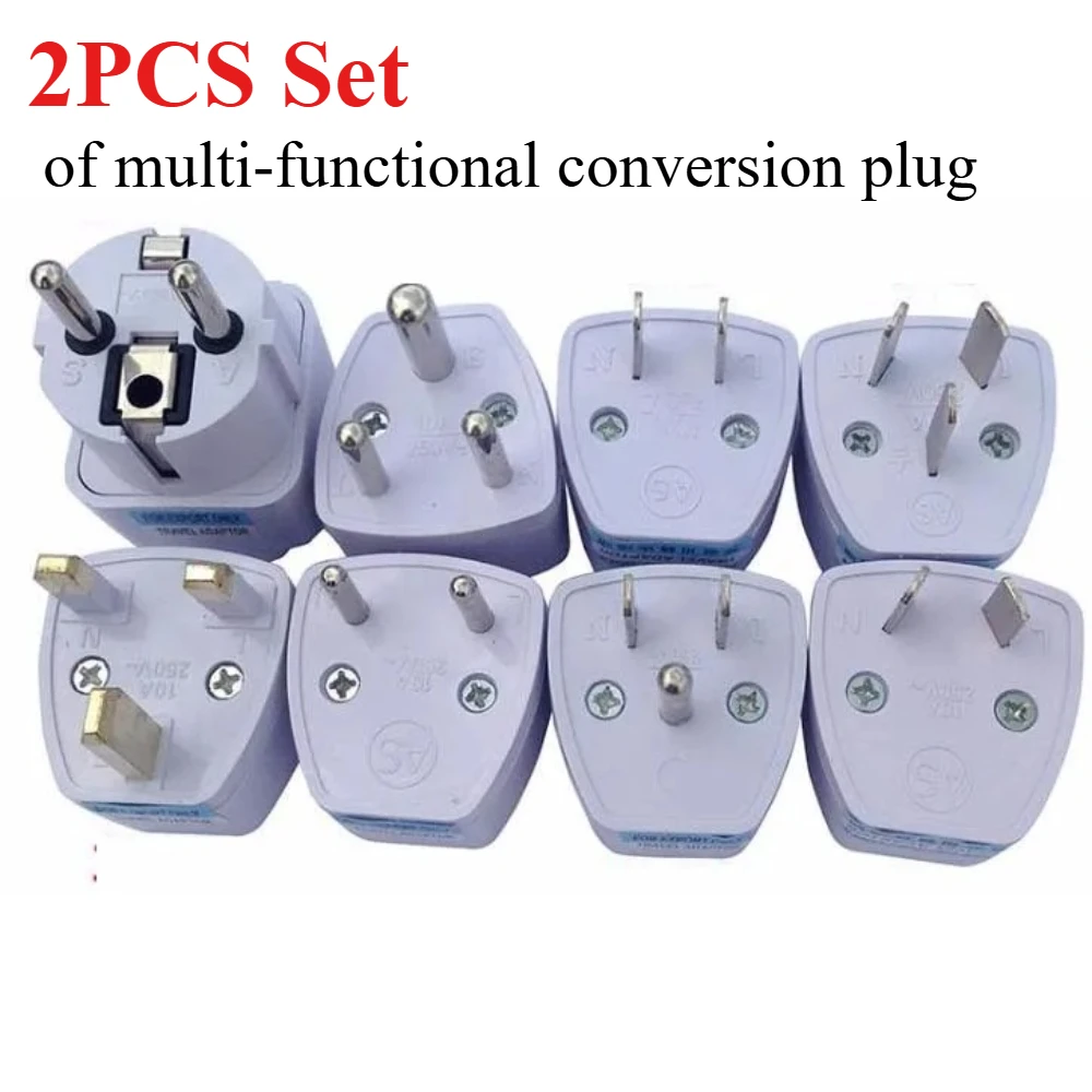 2pcs Universal EU US AU UK Socket Adapter Plug Converter German France South Africa India Russia Brazil Travel Adaptor Plug 10A