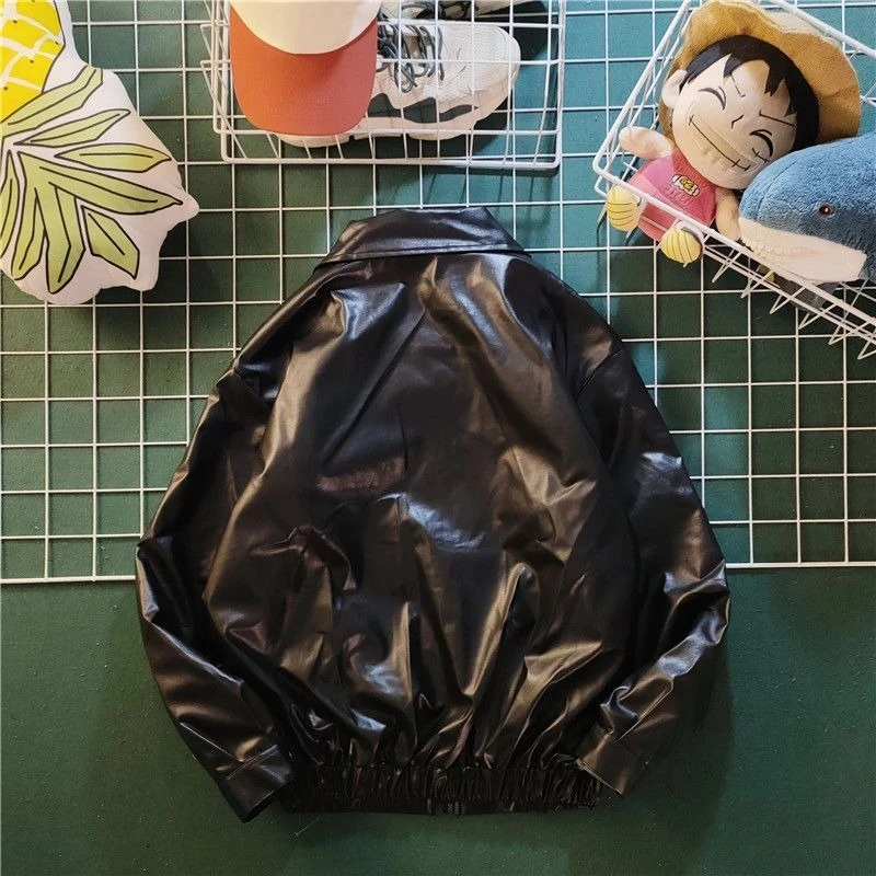 

Men's PU Leather Baseball Jacket Couples' Unisex Streetwear Loose Fit Oversized Edgy Design​