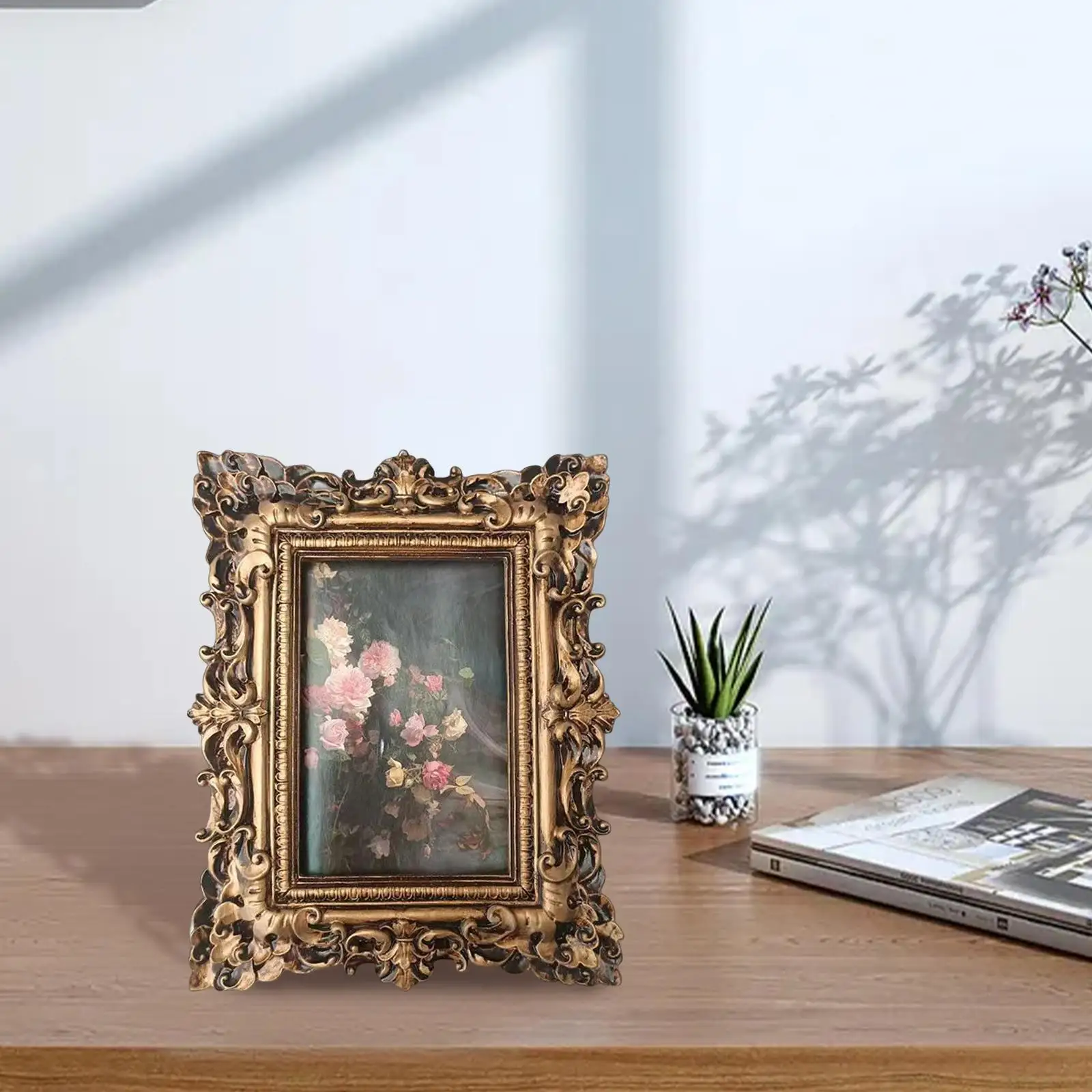 Bronze Gold Antique Resin Photo Frame 10x15cm Photo, Wall Desktop Multi Occasions Gift European Style Easy to Display Elegant