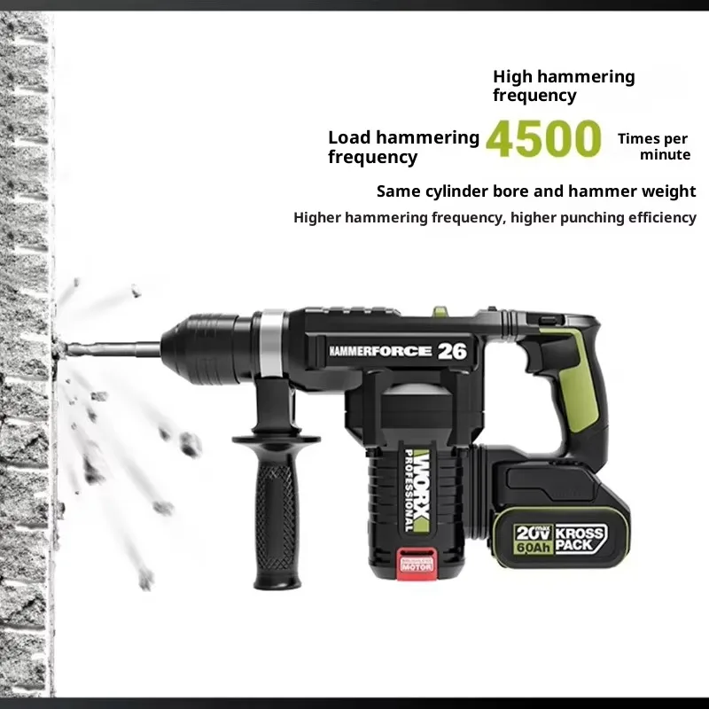 WU398 Lithium Battery Electric Hammer Brushless 26mm Heavy Duty Hammer Square Shank Drill Bit Rechargeable Electric Hammer