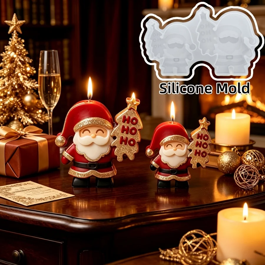 DIY Candle Mold - Santa Claus HOHOHO Christmas Tree Candle Silicone Mold Weight 67g 3D Cartoon Santa Claus Fragrance Candle Mold