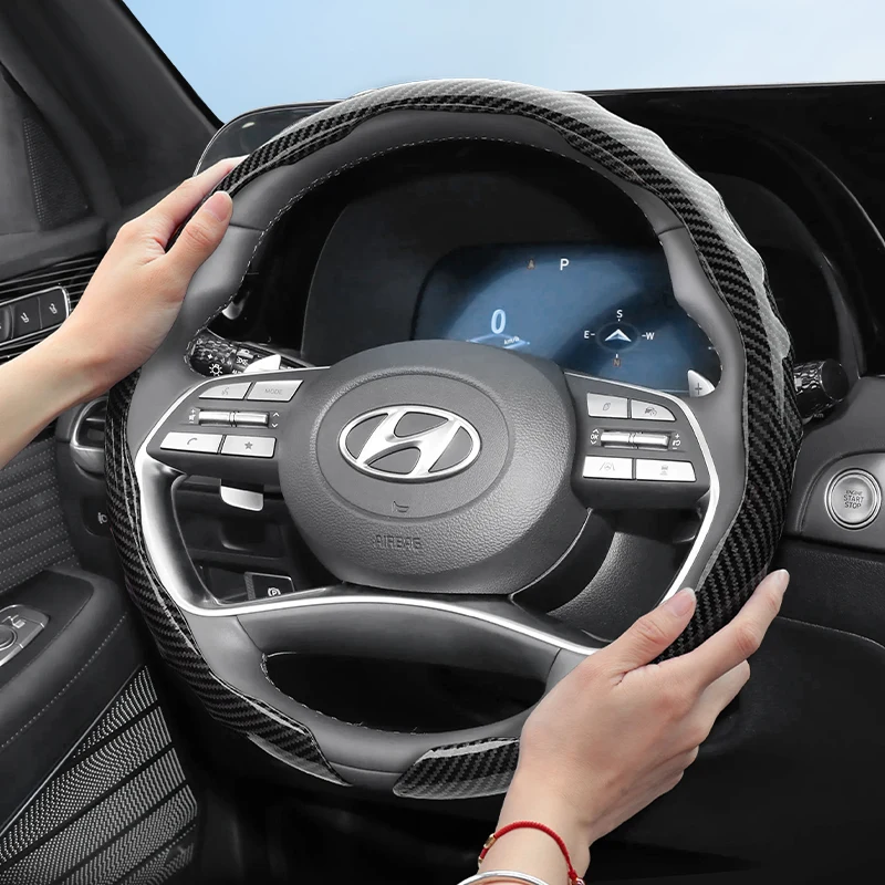 Adequado para hyundai textura de fibra de carbono capa de volante snap-on em forma de onda design esportivo elantra n sonata ioniq 5 5n 6 9 local kona santa cruz tucson santa fe palisade dior casper grandeur