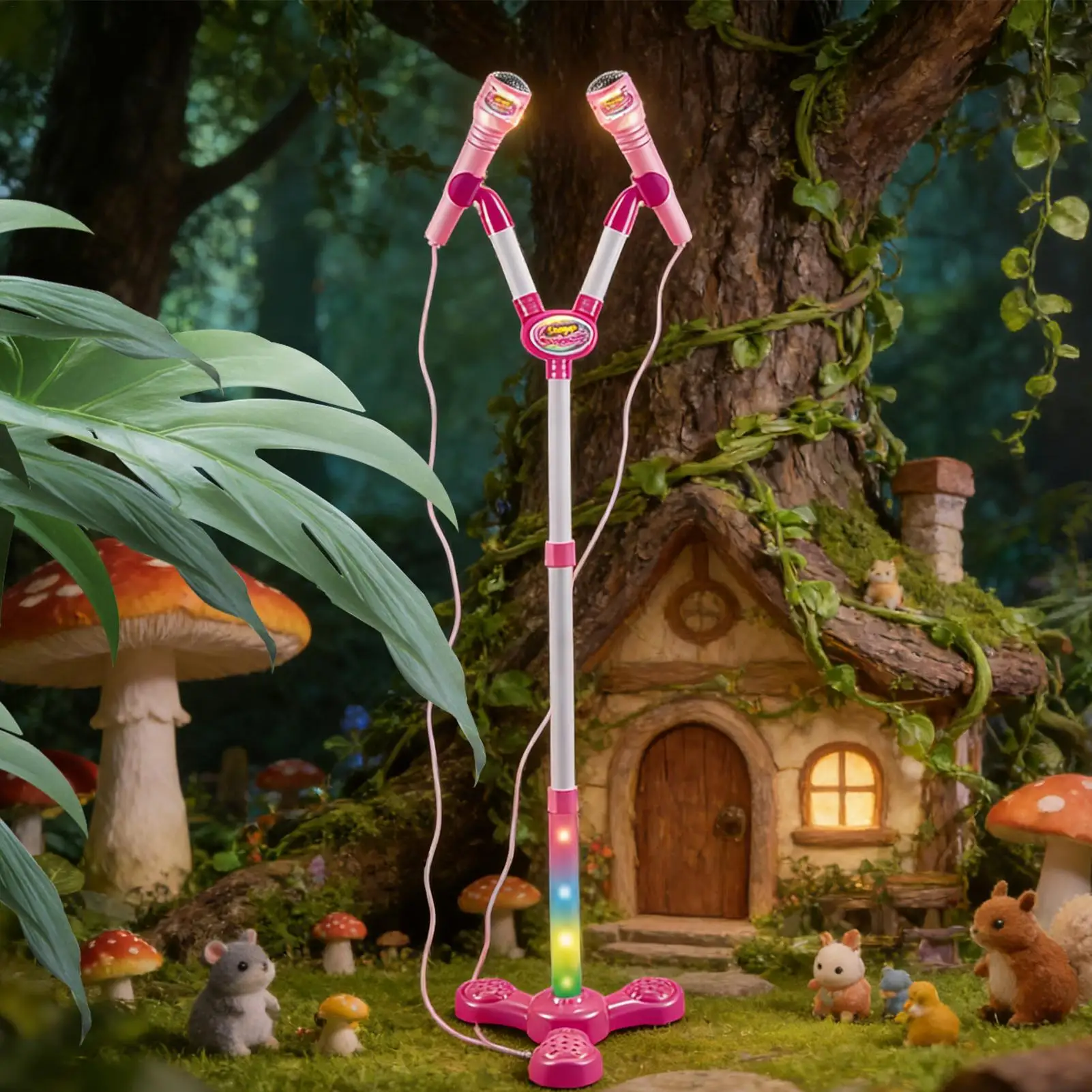 Microphone pour enfants avec support, Machine à chanter avec lumière colorée, jouet pour garçons et filles d'âge préscolaire